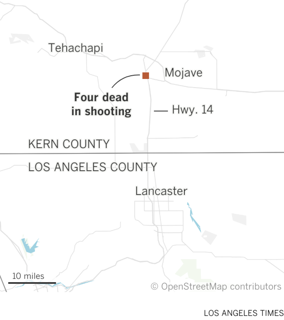 Map shows the location of Mojave, Calif. north of Lancaster