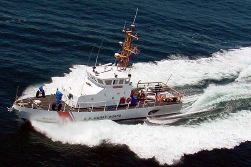 A U.S. Coast Guard cutter patrols the Southern California coast.