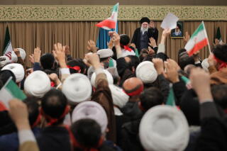 Iran's Supreme Leader Ali Khamenei speaks at a meeting