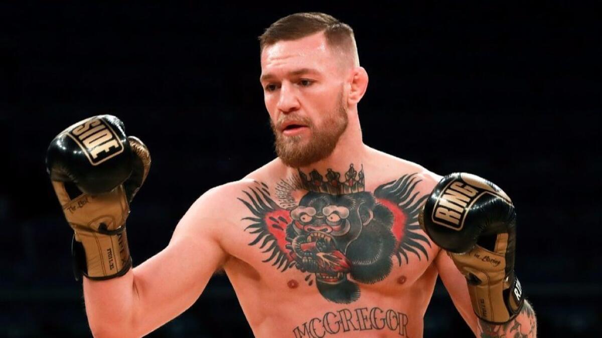 UFC featherweight champion Conor McGregor takes part in UFC 205 open workouts at Madison Square Garden on Nov. 9, 2016.