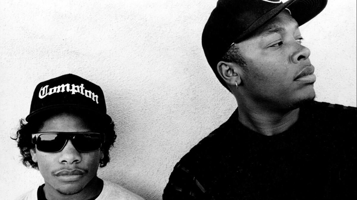 N.W.A.'s Easy-E, left, and Dr. Dre.
