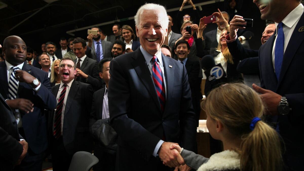 Joe Biden shakes hands at an event in Los Angeles on Nov. 16, 2015.