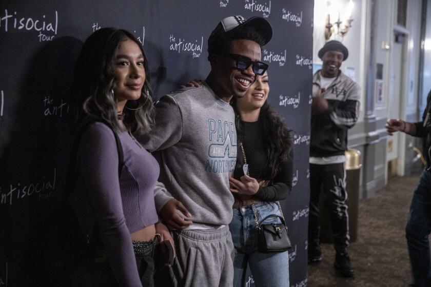Compton rapper Roddy Ricch greets and has his picture taken with fans before his performance at the Regency Ballroom, Friday 17 January 2020 in San Francisco, CA. (Peter DaSilva / For The Times)