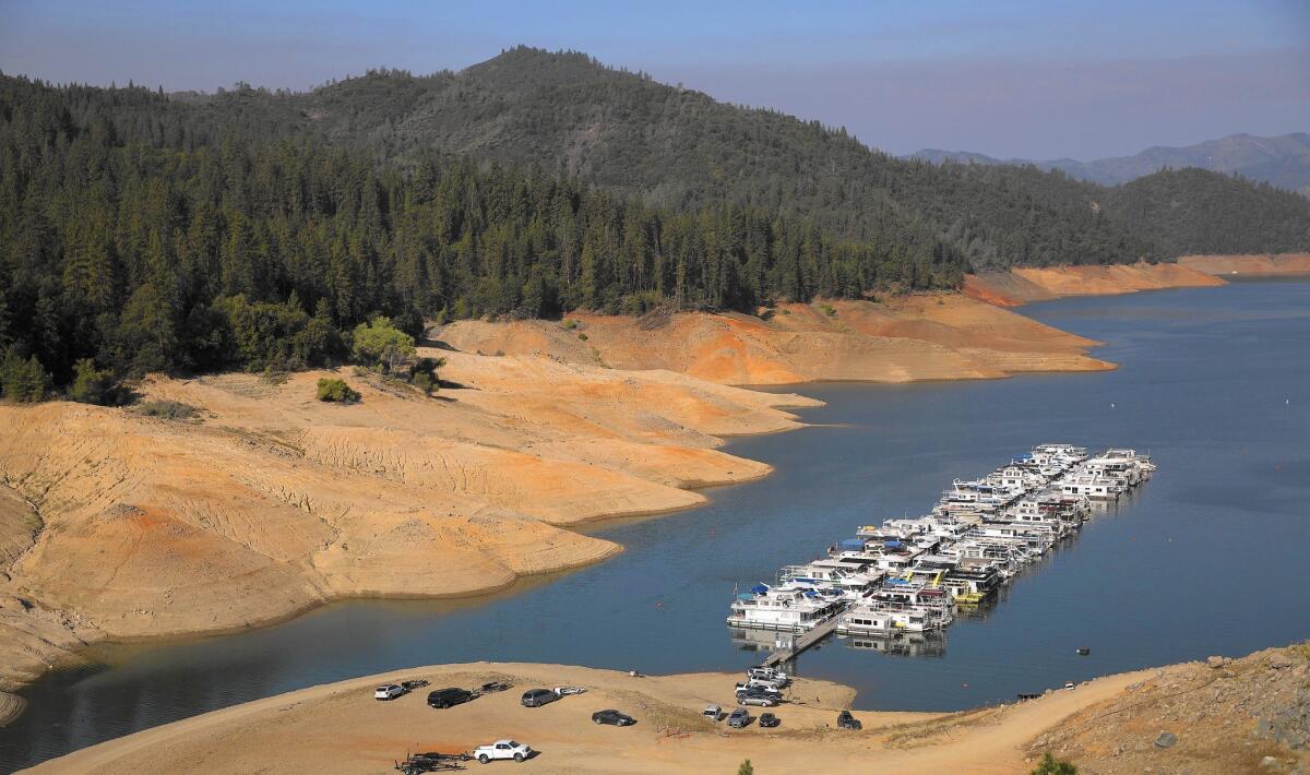 The water was receding at drought-depleted Lake Shasta in this photo taken in July 2015.