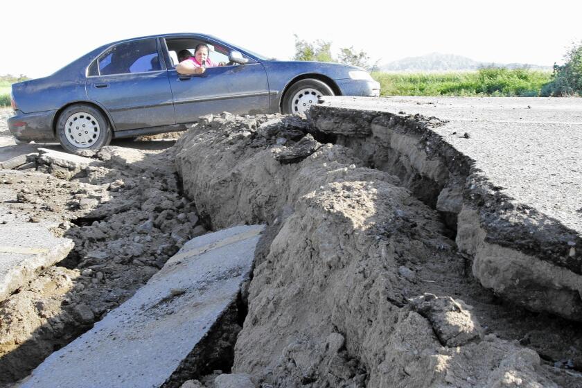 The magnitude 7.2 earthquake in 2010 that was centered near the California-Mexico border was among those that have jumped faults. Above, a road in Mexicali, Mexico, after the quake.