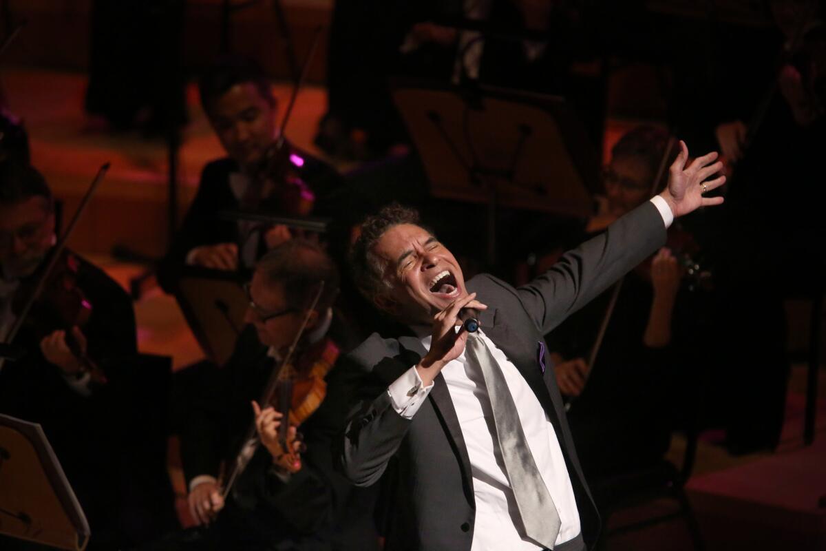 Broadway star Brian Stokes Mitchell sings with the Los Angeles Philharmonic for its opening night gala Tuesday night at Walt Disney Concert Hall.