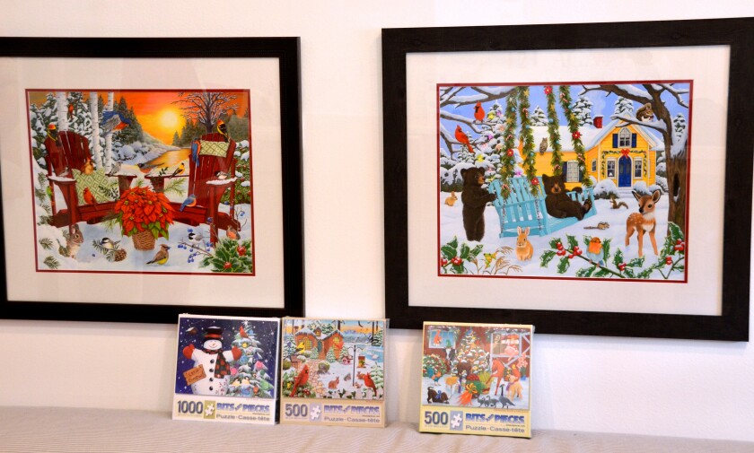 The Balboa Island Gallery exhibits original paintings by Kathy Kehoe Bambeck which were incorporated into puzzles.