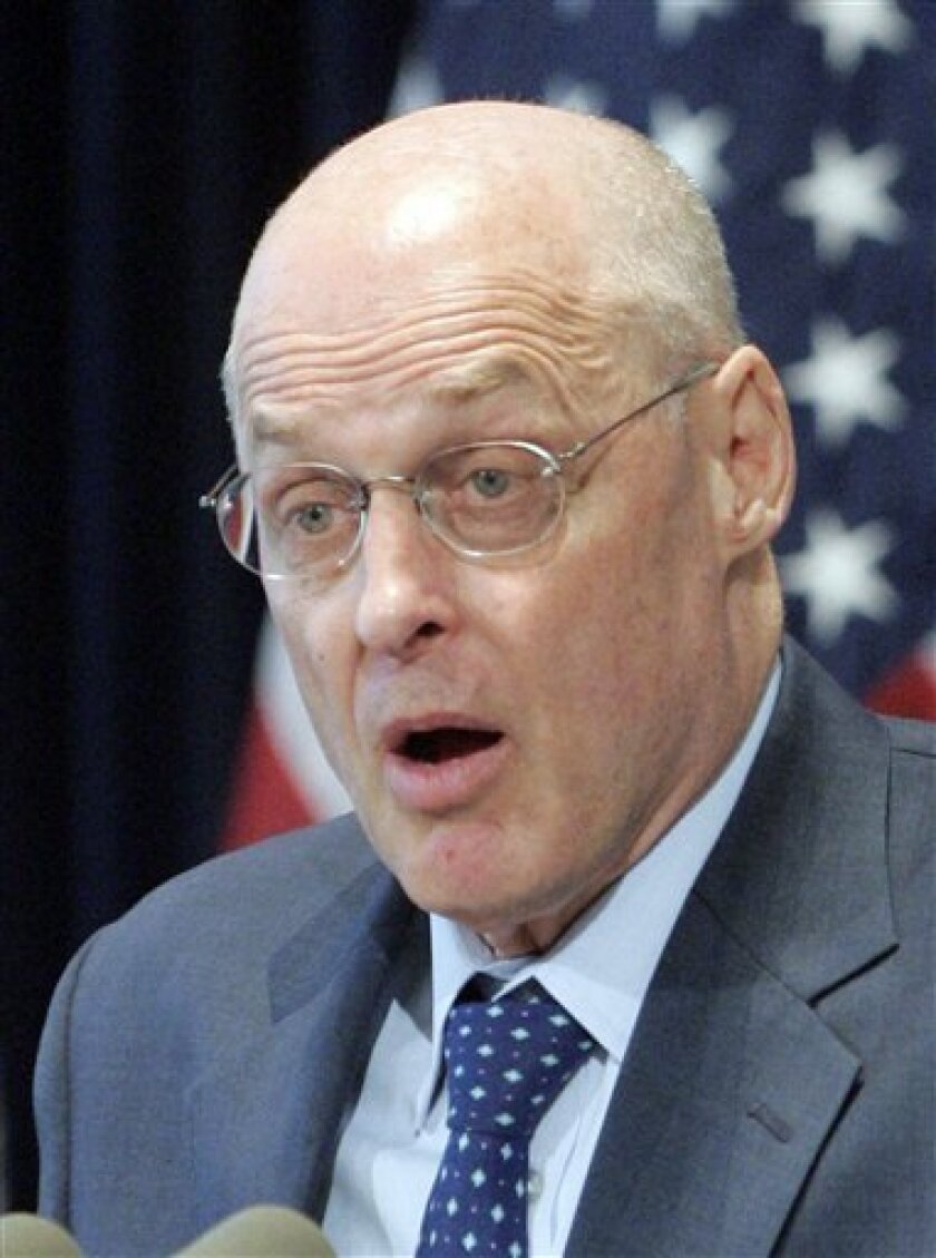 U.S. Secretary of the Treasury Henry Paulson speaks at the Ronald Reagan Presidential Library and Museum in Simi Valley, Calif., Thursday, Nov. 20, 2008. Paulson called the financial crisis now plaguing the world economy a "once or twice" in a 100 years event, even as he warned Thursday against imposing too-strict regulations to prevent a repeat calamity. (AP Photo/Reed Saxon)