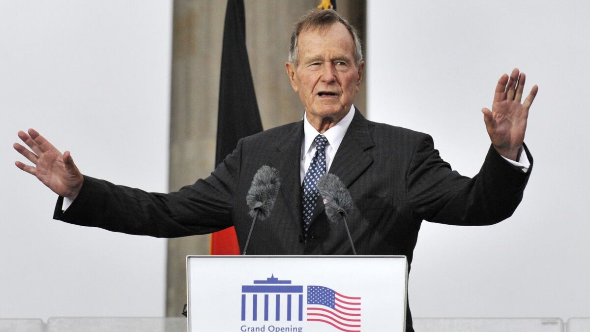 Former President George H.W. Bush speaks at a ceremony to open the new U.S. Embassy in Berlin on July 4, 2008.