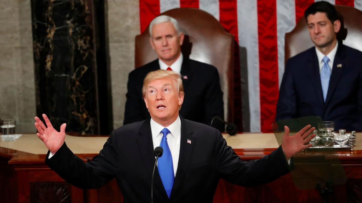 President Trump delivers his State of the Union address to a joint session of Congress on Capitol Hill in Washington on Tuesday.