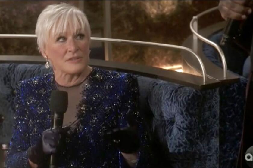 Screenshot of Glenn Close playing a music trivia game during the 93rd Academy Awards held at Union Station on April 25, 2021. CREDIT: A.M.P.A.S.© 2021