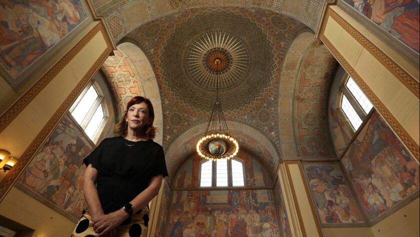 Susan Orlean, author of "The Library Book," is photographed in the Los Angeles Public Library's 2nd floor rotunda on Sept. 13.