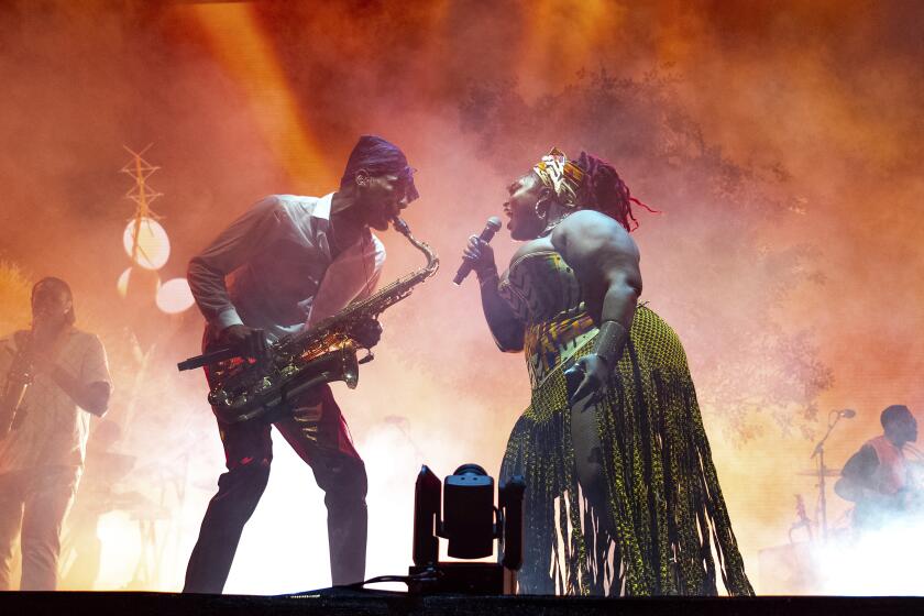 Jon Batiste performs during the second weekend of the Coachella Valley Music and Arts Festival on Saturday, April 20, 2024, at the Empire Polo Club in Indio, Calif. (Photo by Amy Harris/Invision/AP)