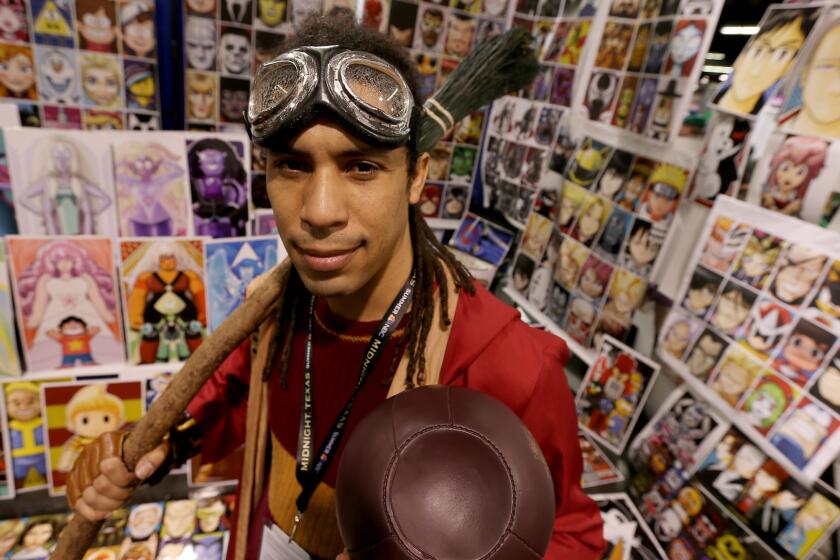 L.A. resident Kenny O'Brien, 37, is costumed as a quidditch player from Hogwarts at WonderCon 2017 at the Anaheim Convention Center.