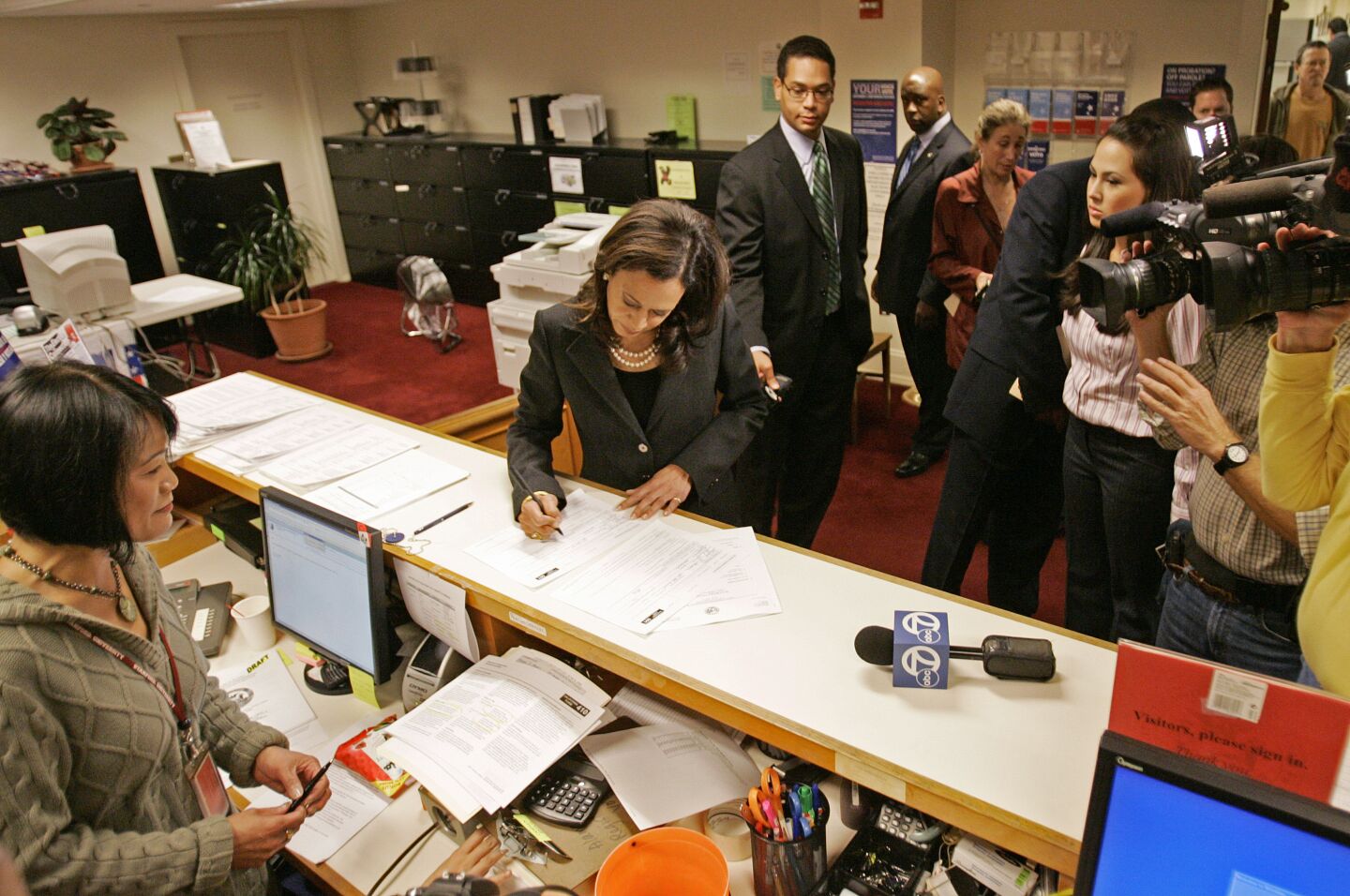Nov. 12, 2008: San Francisco District Attorney Kamala Harris signs election papers at City Hall.