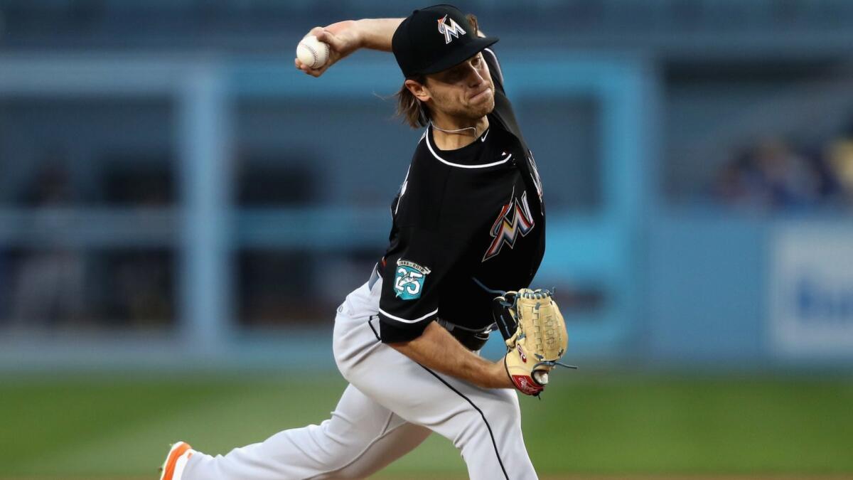 Marlins starter Dillon Peters delivers a pitch against the Dodgers during a game last season.