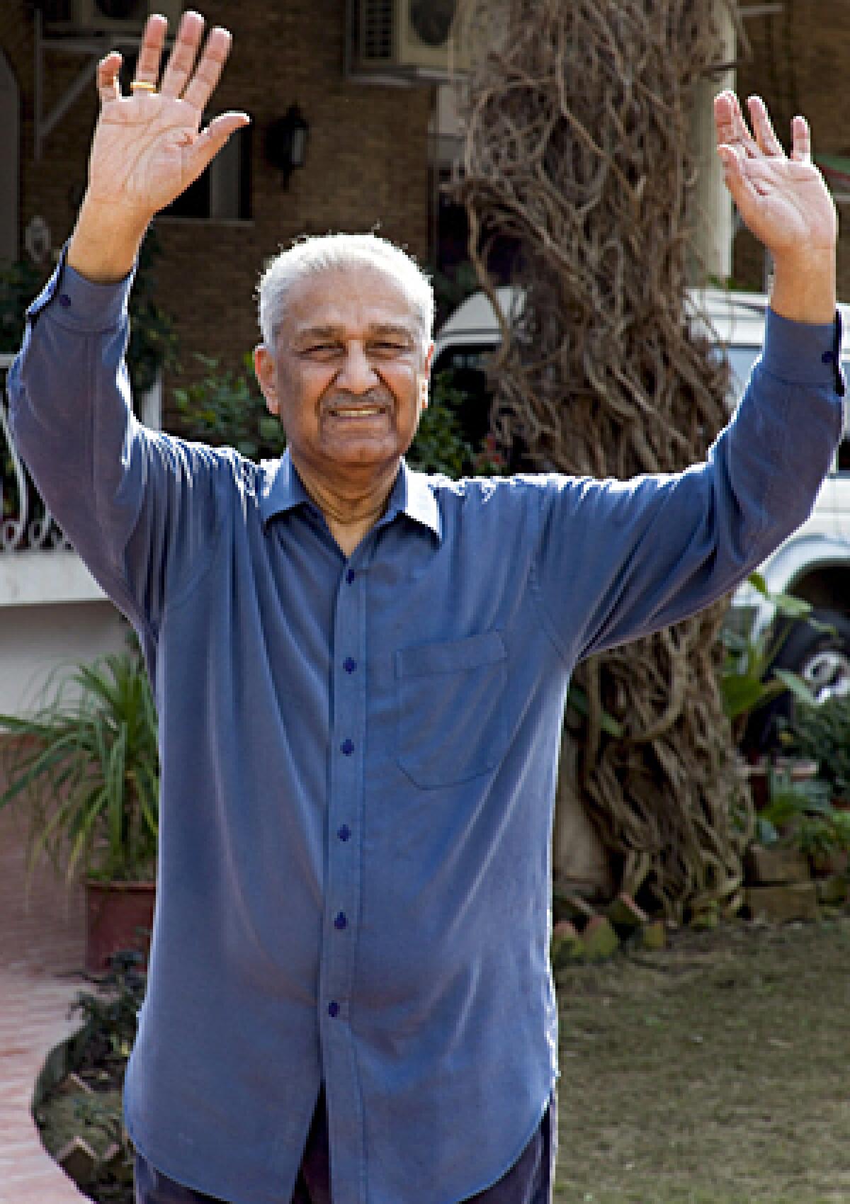 Pakistan's nuclear scientist A.Q. Khan addresses the press after he was freed from house arrest in Islamabad Pakistan.