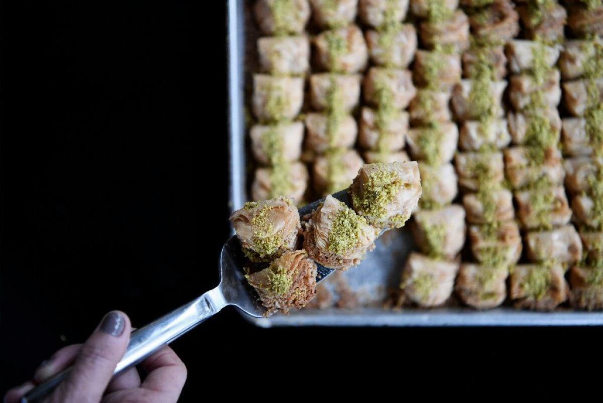 Hayat Kitchen's pastry case houses trays of baklava.
