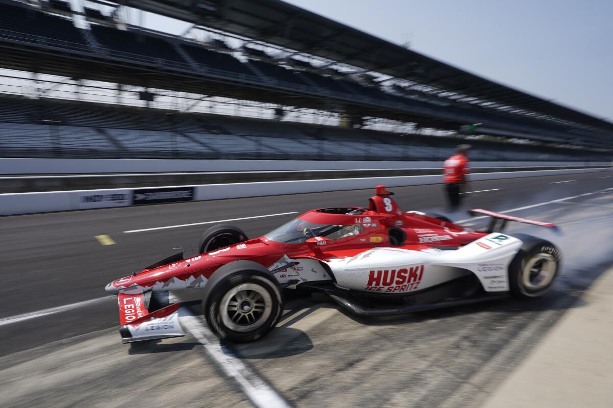 Marcus Ericsson leaves the pits during practice for the Indianapolis 500 on May 18.