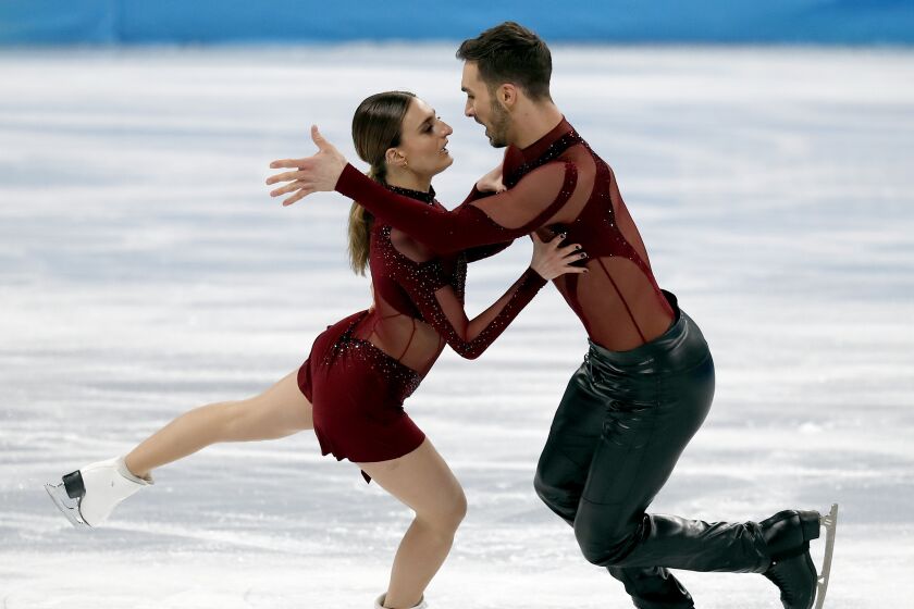 French skaters Gabriella Papadakis and Guillaume Cizeron perform during the Ice Dance.