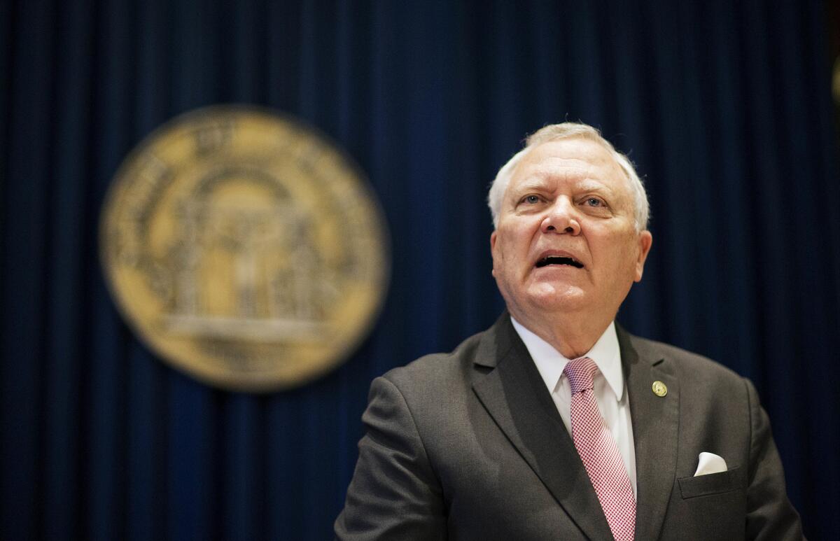 Georgia Gov. Nathan Deal speaks during a press conference to announce he has vetoed legislation that would have allowed clergy to refuse to perform gay marriages.