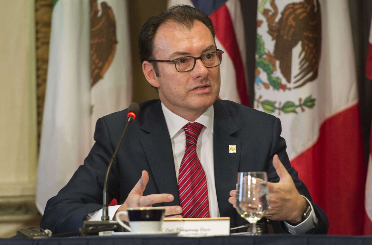 Mexican Finance Minister Luis Videgaray speaks during the U.S.-Mexico High-Level Economic Dialogue in Washington.
