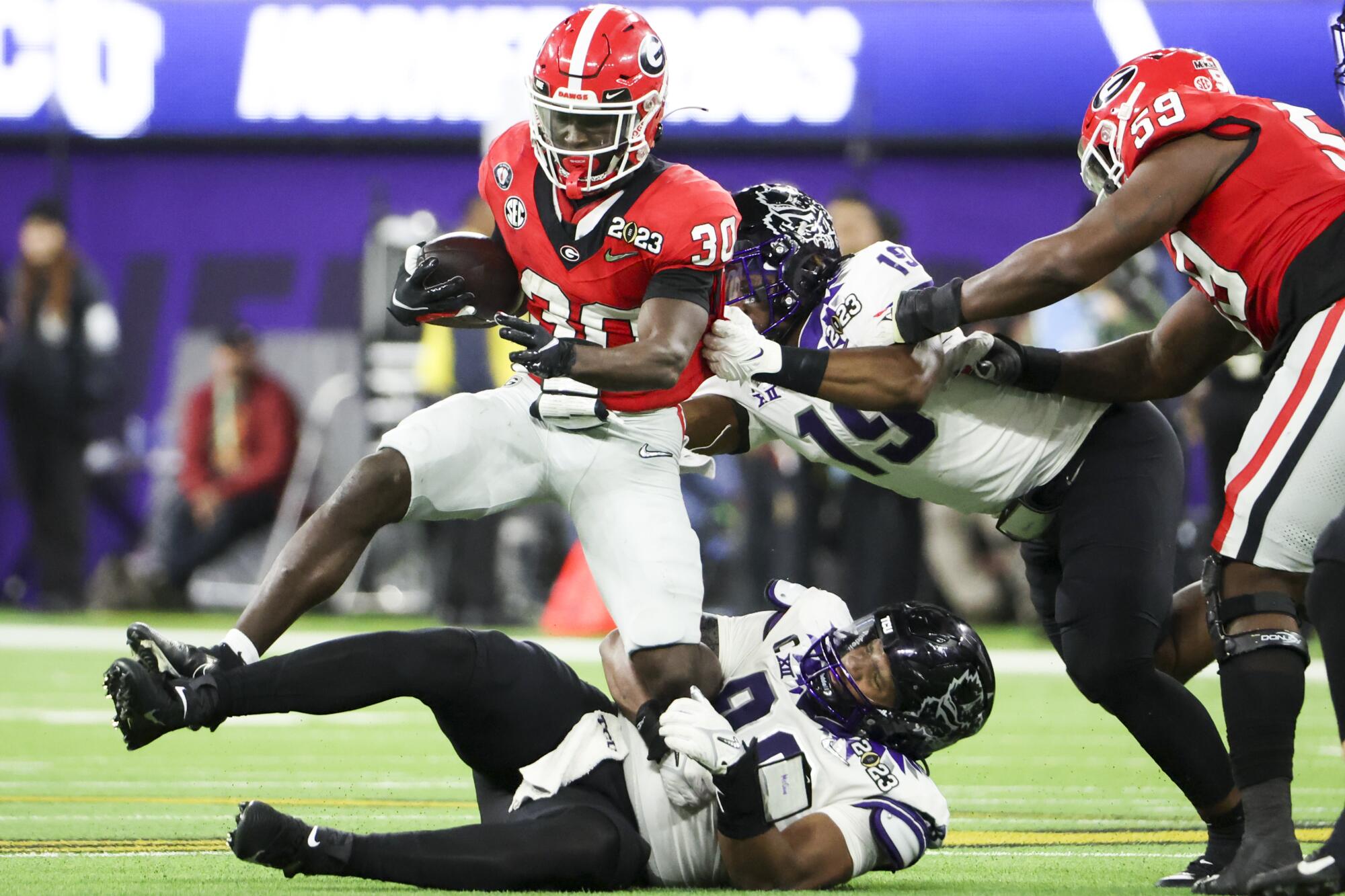 Georgia running back Daijun Edwards carries the ball against TCU in the second half.