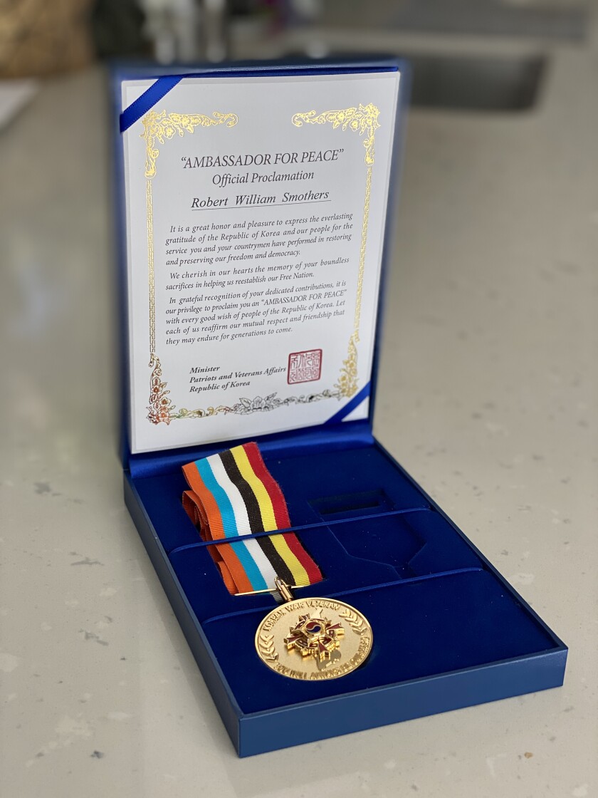 Robert Smothers received a Korean War medal and proclamation as an ambassador for peace.