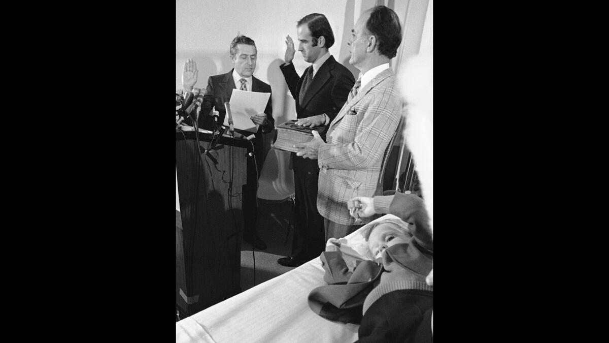 Joe Biden in 1973 sworn in as U.S. senator in a hospital room