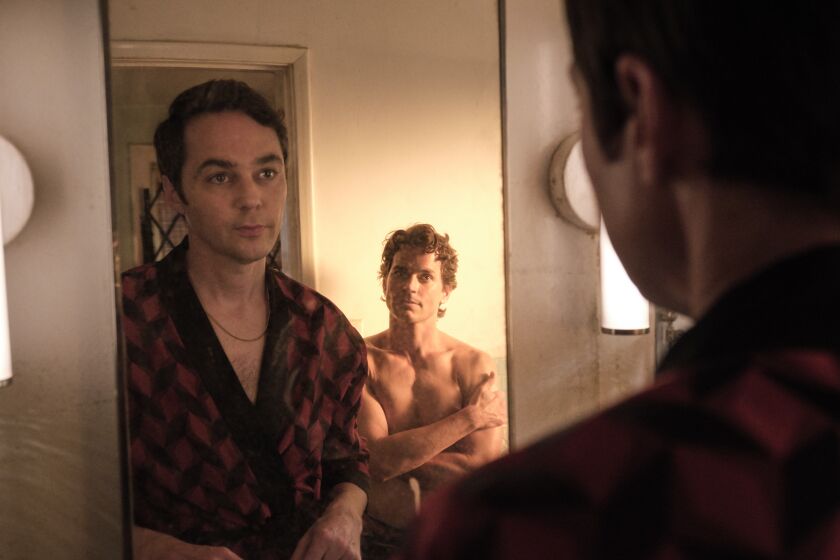 THE BOYS IN THE BAND (2020) Jim Parsons as Michael and Matt Bomer as Donald in a scene from "Boys in the Band." Credit: Scott Everett White/NETFLIX
