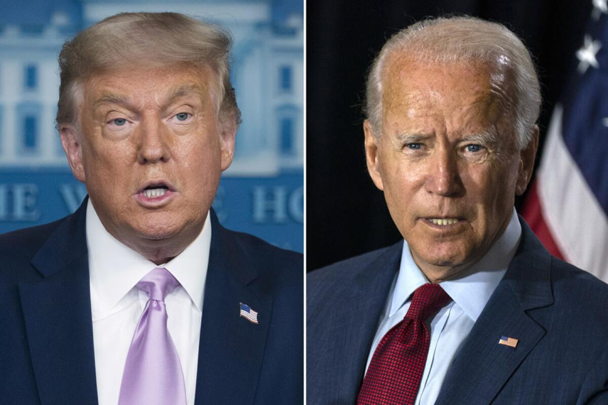 Headshots of Donald Trump and President Biden, both in suits and ties 