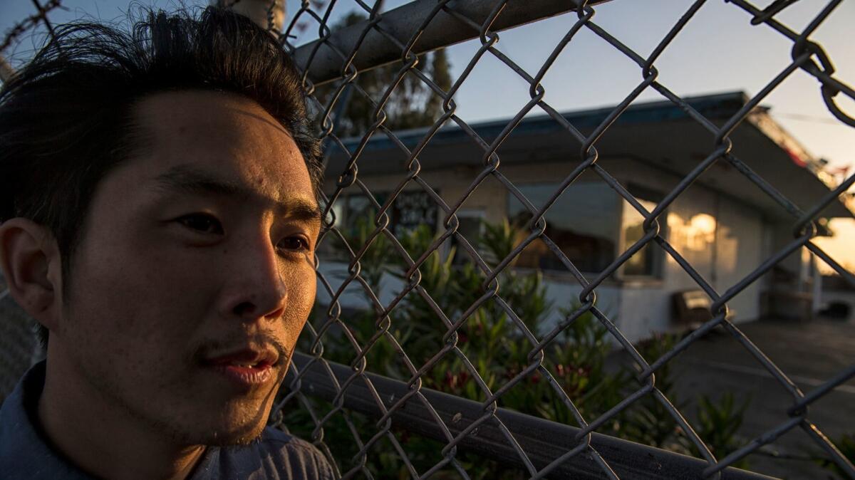 Justin Chon photographed in front of the location where he filmed "Gook," winner of the Audience Award at the Sundance Film Festival.