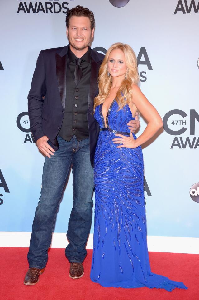 Blake Shelton and Miranda Lambert attend the 47th CMA Awards at the Bridgestone Arena in Nashville.