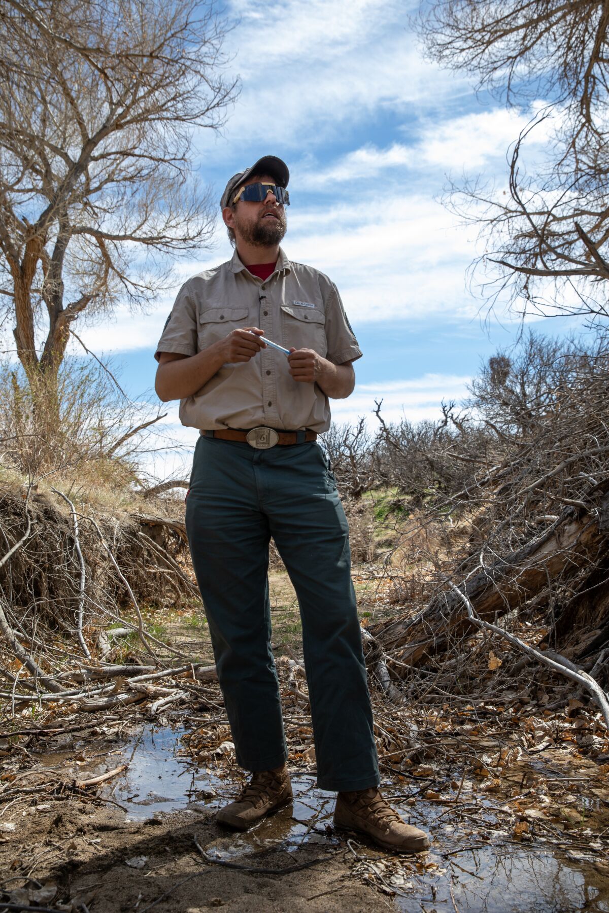 Anza-Borrego Desert State Park Senior Environmental Scientist Dan McCamish stands in a wetland ecosystem in San Felipe Creek.