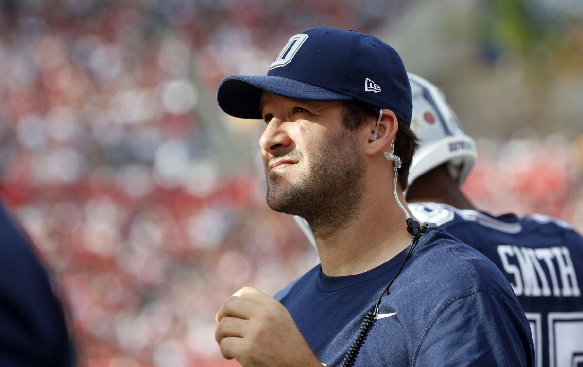 Dallas Cowboys quarterback Tony Romo looks on from the sideline during a game against the Buccaneers in Tampa, Fla., on Nov. 15.
