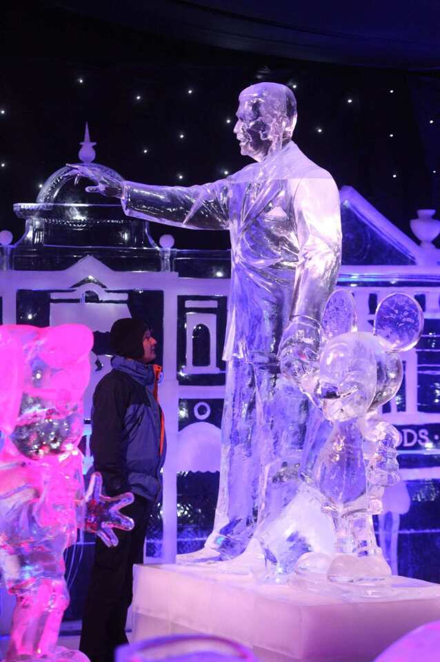 About 40 artists spent four weeks carving the sculptures from more than 300 tons of ice and 400 tons of snow.