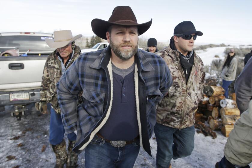 Ammon Bundy, one of the sons of Nevada rancher Cliven Bundy, arrives for a news conference at Malheur National Wildlife Refuge in January.