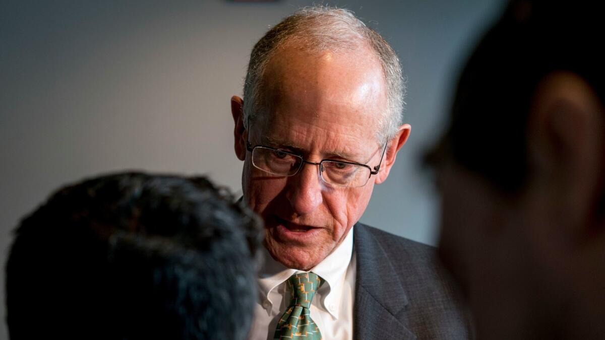 Rep. Mike Conaway (R-Texas), a member of the House Intelligence Committee, speaks to members of the media after a meeting in January.