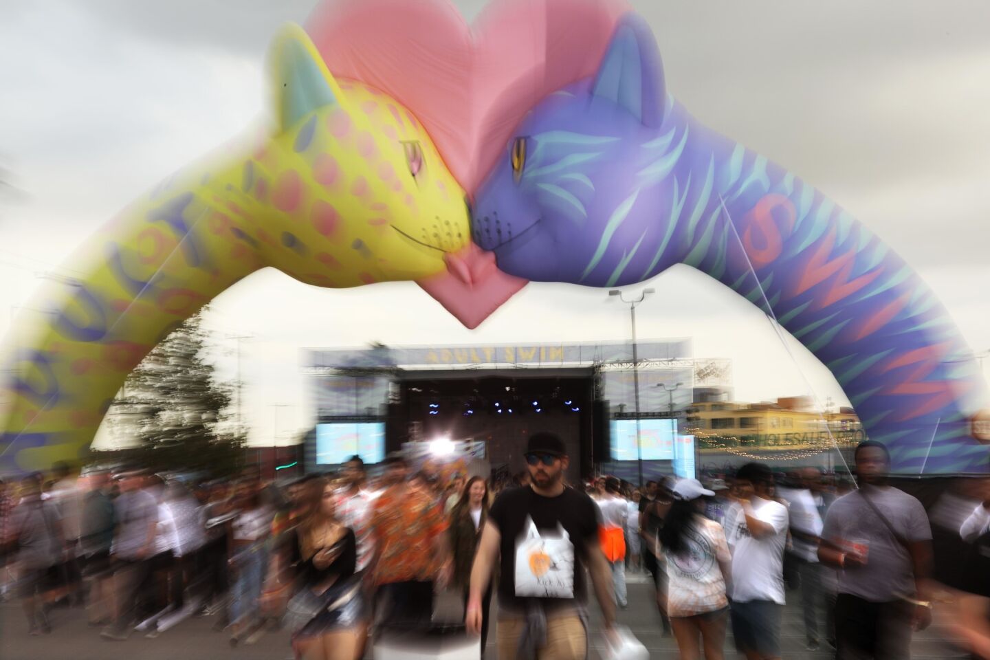 People attend the inaugural Adult Swim Festival at the Row in downtown Los Angeles on Oct. 6, 2018.