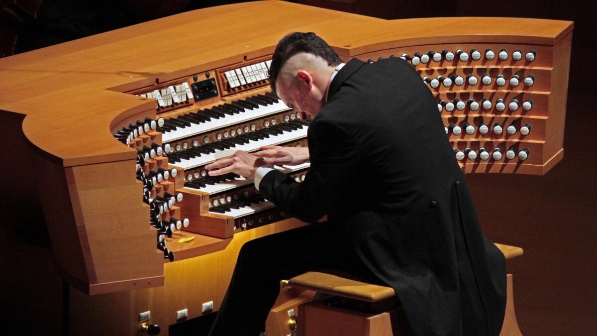 Organ soloist Cameron Carpenter in Scriabin's Sonata No. 4 (for solo organ) at Walt Disney Concert Hall on Nov. 20, 2014.
