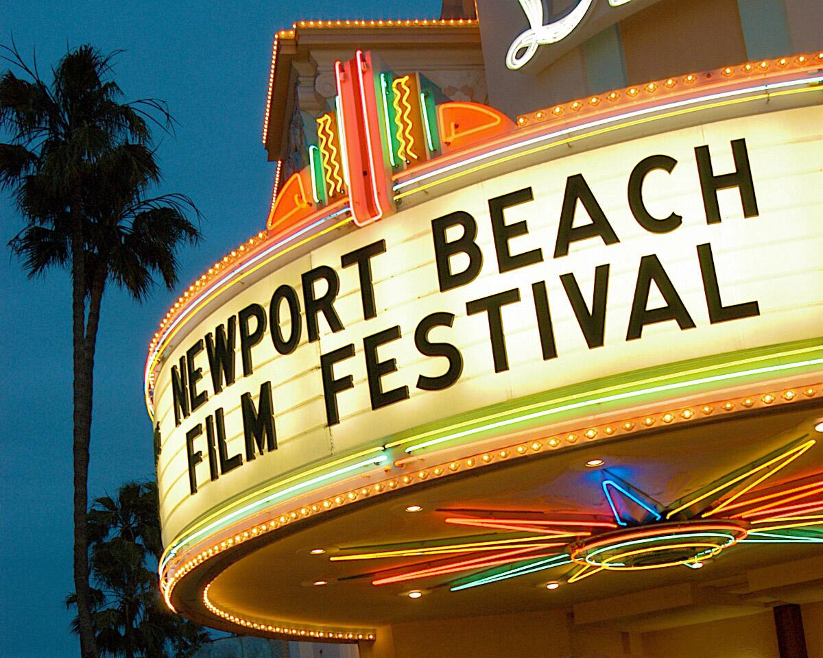 A marquee sign with the words "Newport Beach Film Festival."