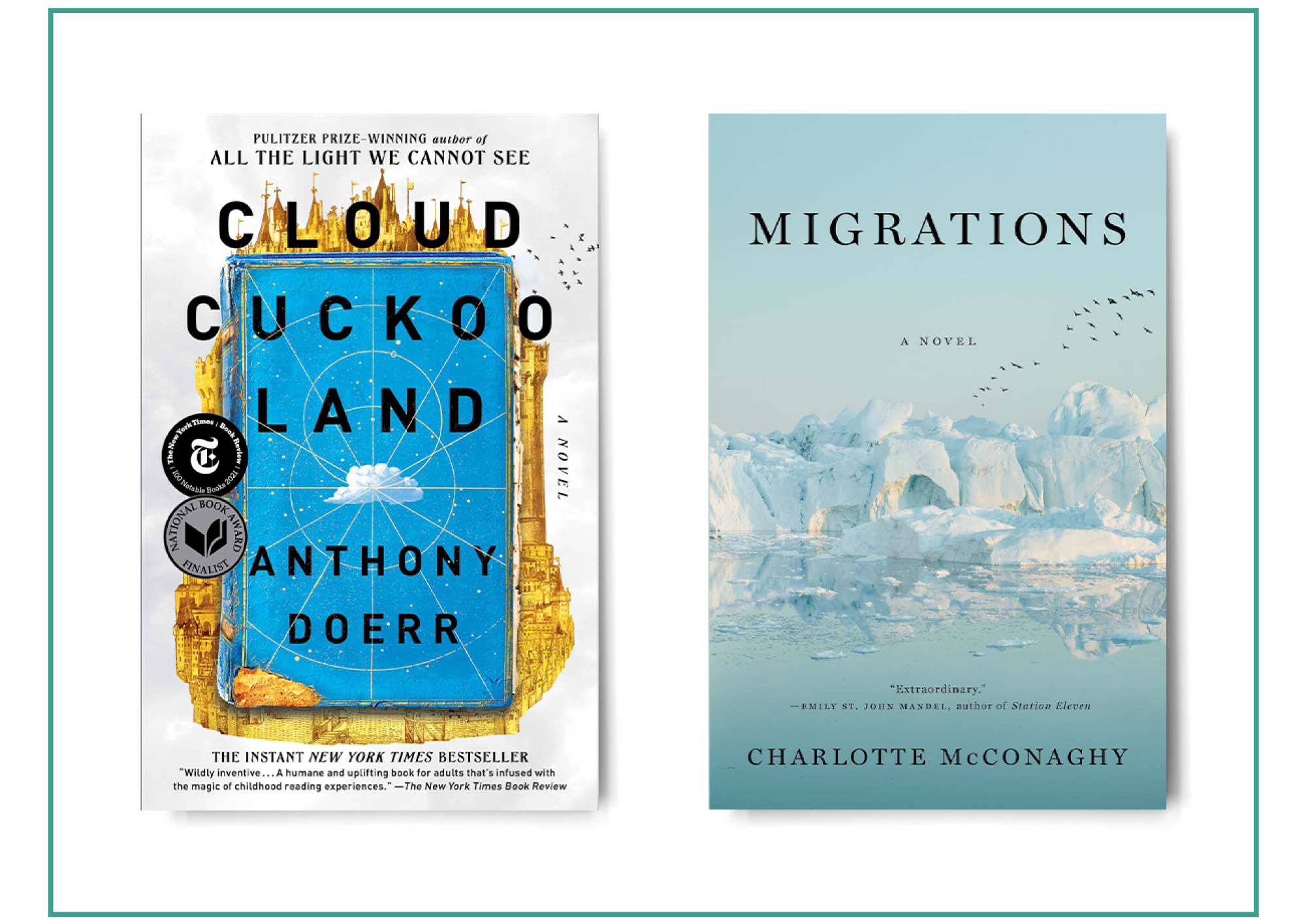 Book covers: "Cloud Cuckoo Land" and "Migrations"