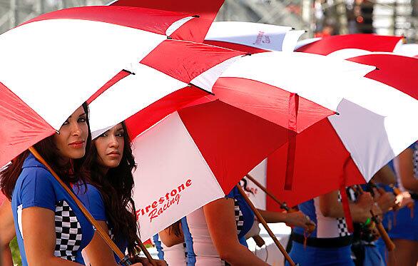 Umbrella girls at Grand Prix