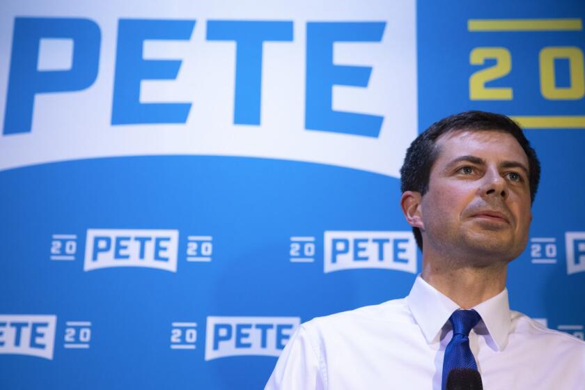 Democratic presidential candidate Pete Buttigieg pauses for a moment while speaking at a campaign event Thursday, May 9, 2019, in West Hollywood, Calif. (AP Photo/Jae C. Hong)