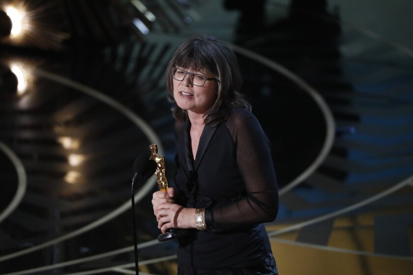 Margaret Sixel accepts the Oscar for film editing for the film "Mad Max: Fury Road."