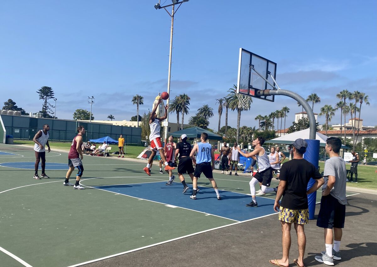 Players in a basketball tournament used the La Jolla Rec Center courts for elimination play last weekend.