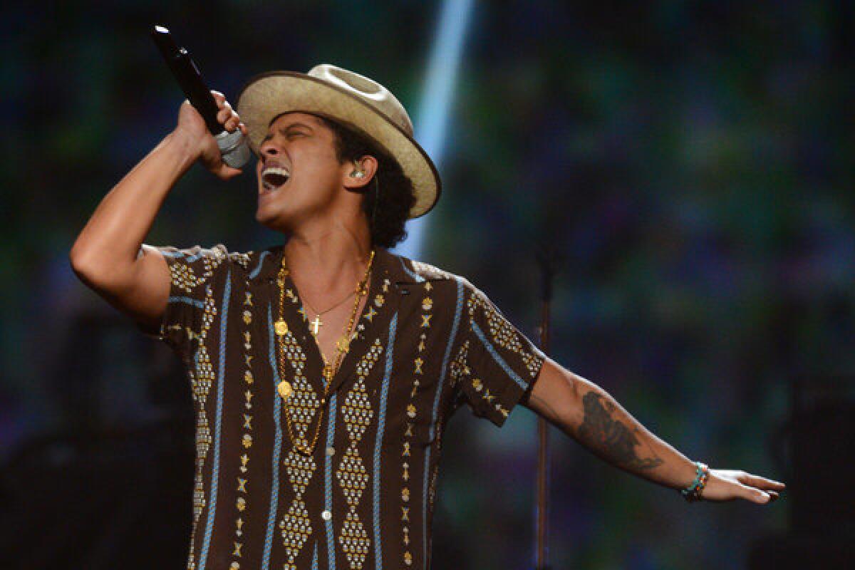 Bruno Mars, shown during a Las Vegas performance in September, is bringing his Moonshine Jungle tour back to Los Angeles for two dates at the Hollywood Bowl.