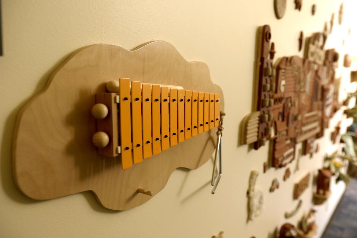 A xylophone on the sensory wall.