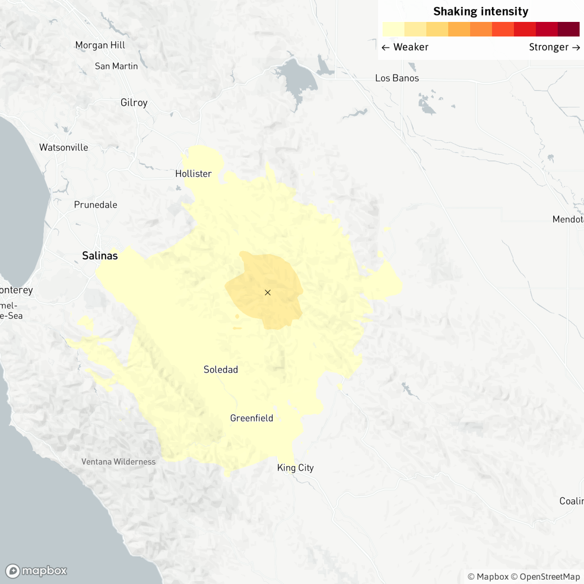 A USGS map shows the location of an earthquake.