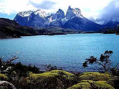 TORRES DEL PAINE NATIONAL PARK, CHILE: Lago Pehoé is in a landscape of granite peaks, waterfalls, glaciers and forests.